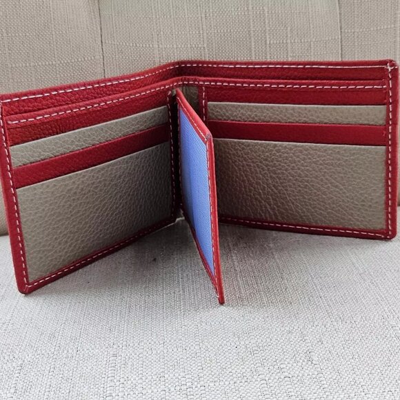 Leather Wallet Dual Color Bifold Purse Red/Tan Card Holder Handmade Handmade - Picture 2 of 11